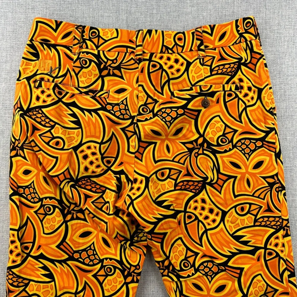 Loudmouth Fairway Chirp Golf Pants Men 32x32 Orange Yellow Abstract Floral Retro
